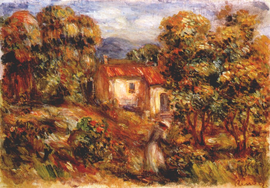 Woman picking flowers (1912) - Pierre-Auguste Renoir Tablo