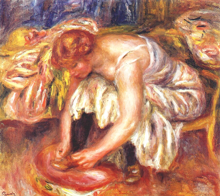 Woman tying her shoe (1918) – Pierre-Auguste Renoir Tablo