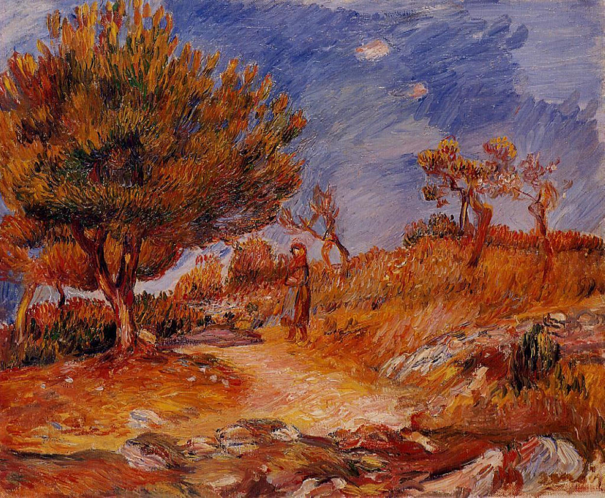 Woman under a Tree (1882) - Pierre-Auguste Renoir Tablo
