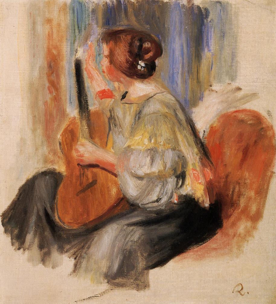 Woman with Guitar - Pierre-Auguste Renoir Tablo
