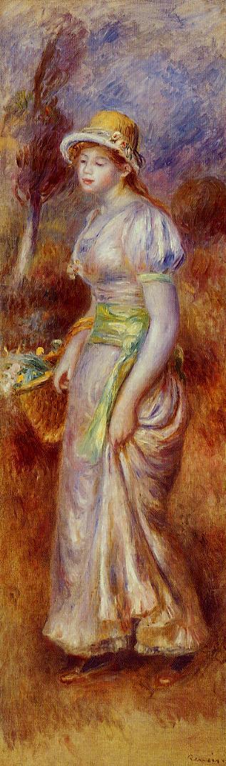 Woman with a Basket of Flowers (1890) - Pierre-Auguste Renoir Tablo