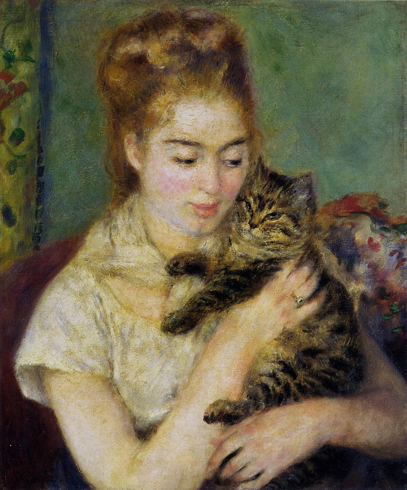 Woman with a Cat (1875) - Pierre-Auguste Renoir Tablo