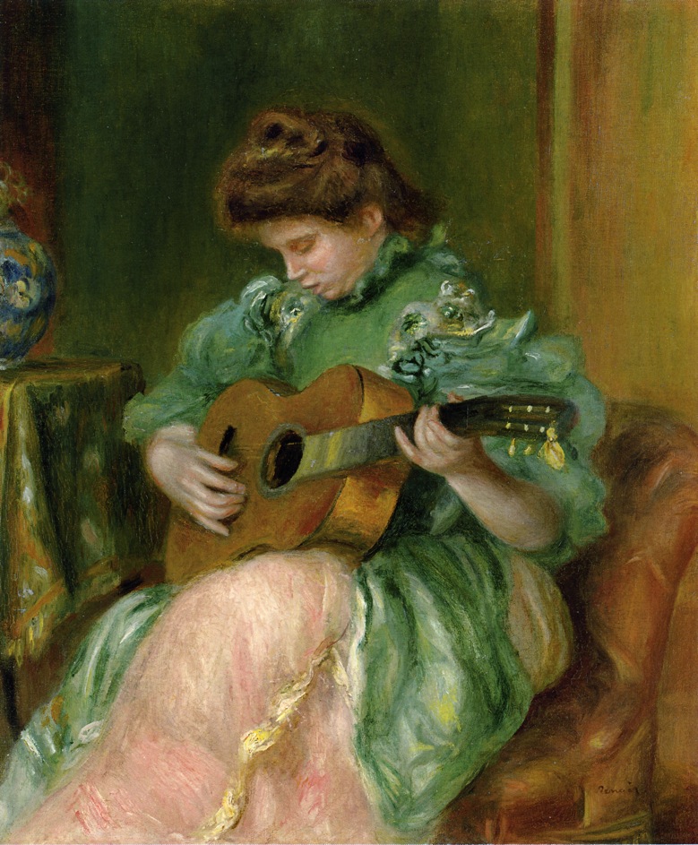 Woman with a Guitar (1896) - Pierre-Auguste Renoir Tablo