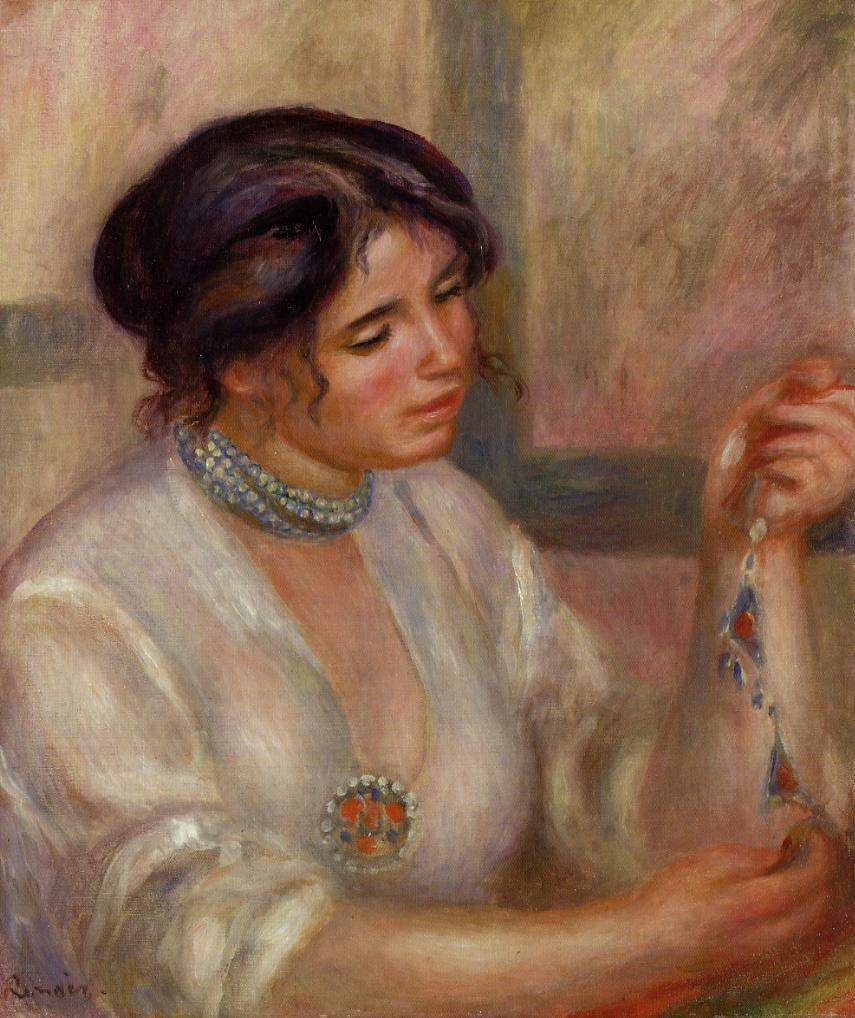 Woman with a Necklace (1910) - Pierre-Auguste Renoir Tablo