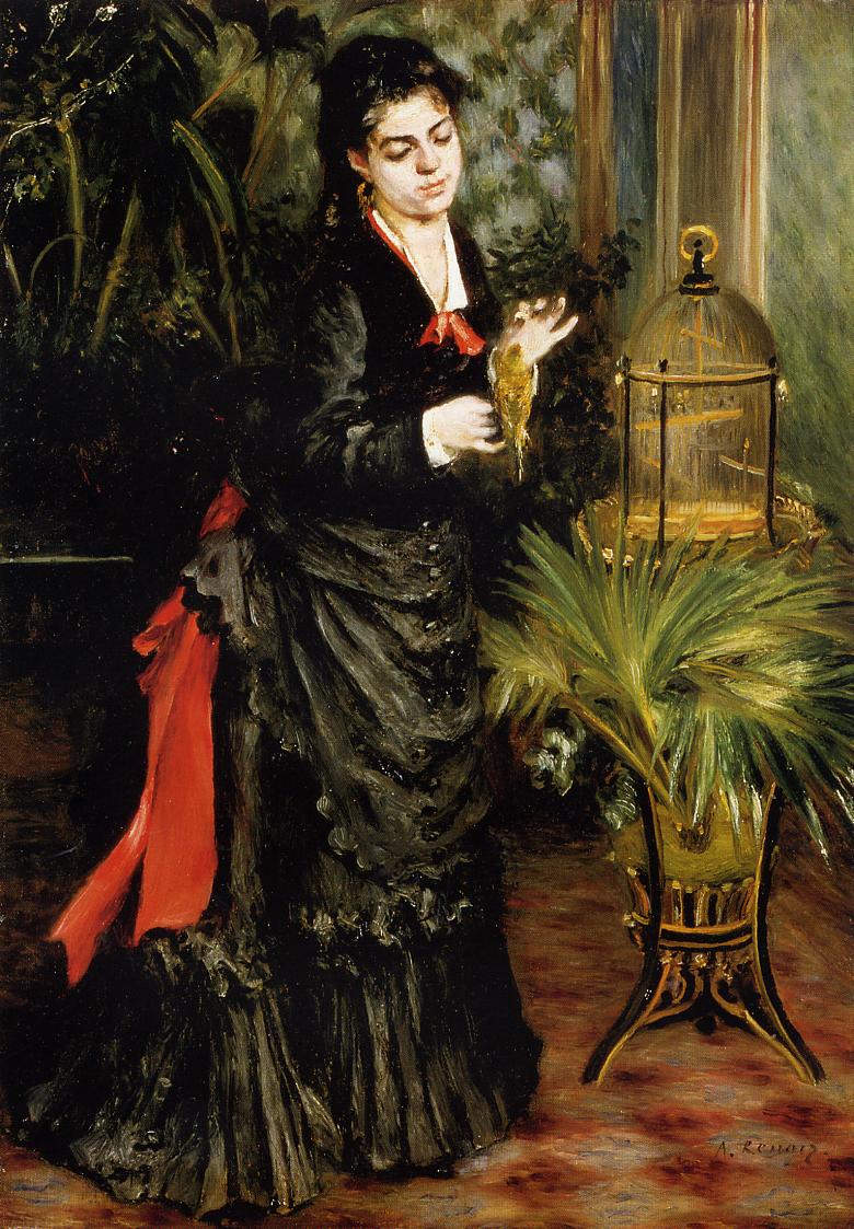 Woman with a Parrot (Henriette Darras) (1871) - Pierre-Auguste Renoir Tablo