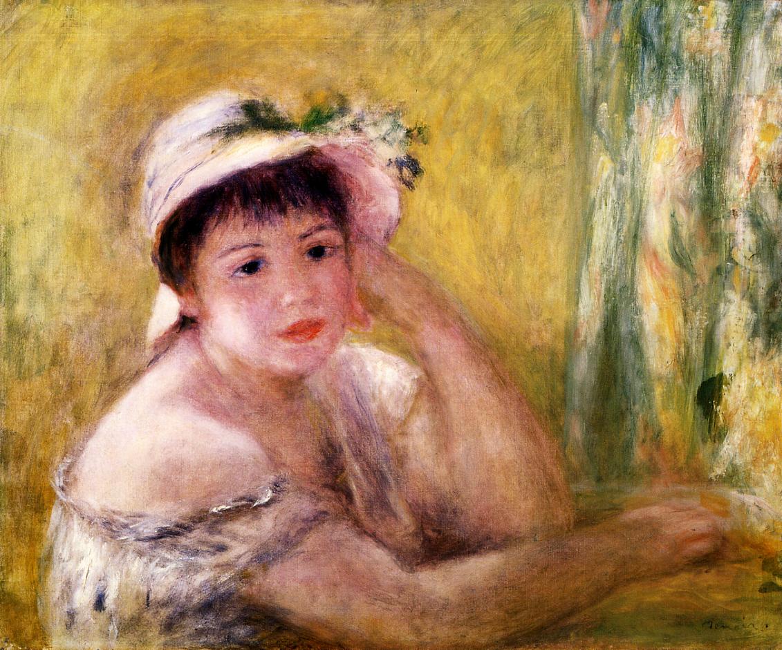 Woman with a Straw Hat (1880) - Pierre-Auguste Renoir Tablo