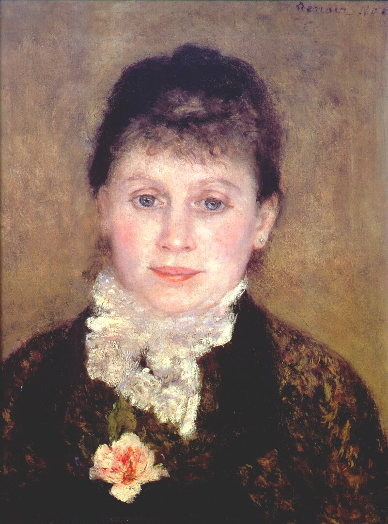 Woman with a white jabot (1880) - Pierre-Auguste Renoir Tablo