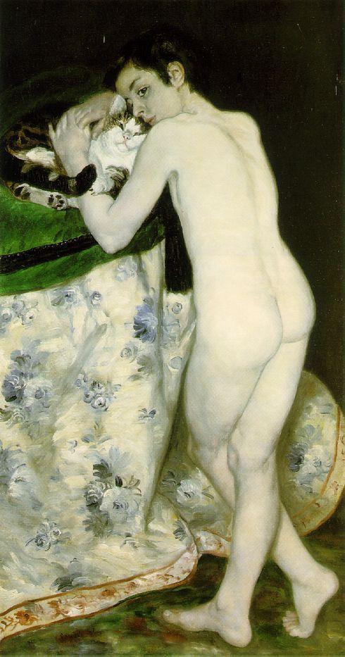 Young Boy with a Cat (1868) - Pierre-Auguste Renoir Tablo