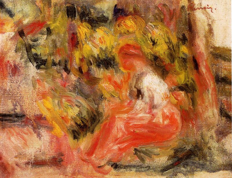 Young Girl Seated in a Garden – Pierre-Auguste Renoir Tablo