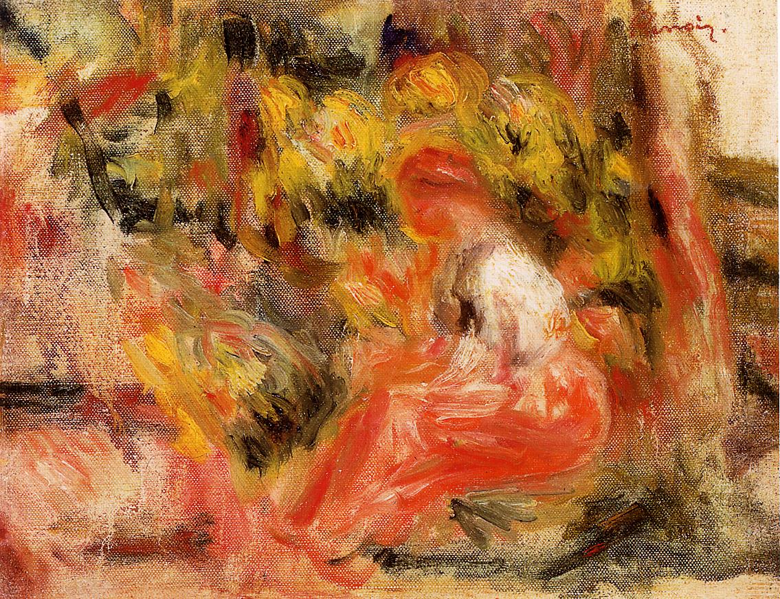 Young Girl Seated in a Garden - Pierre-Auguste Renoir Tablo