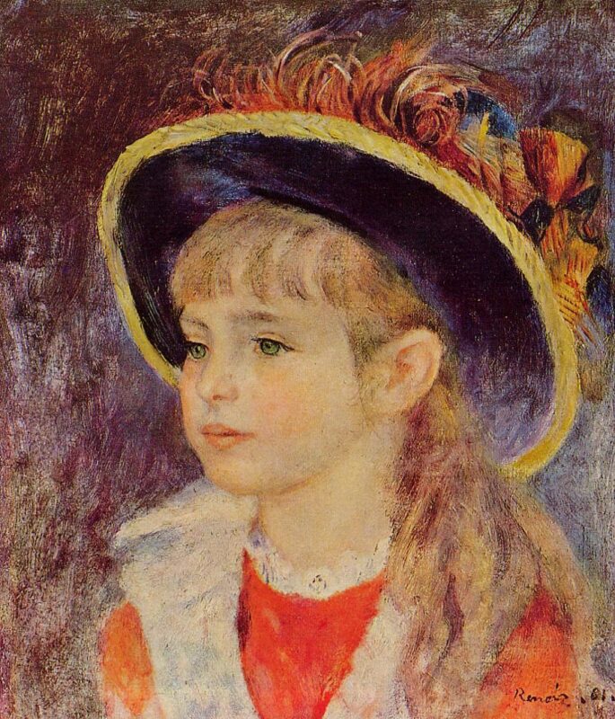 Young Girl in a Blue Hat (1881) - Pierre-Auguste Renoir Tablo
