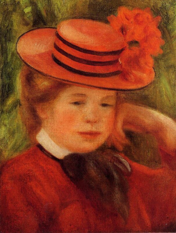 Young Girl in a Red Hat (1899) - Pierre-Auguste Renoir Tablo