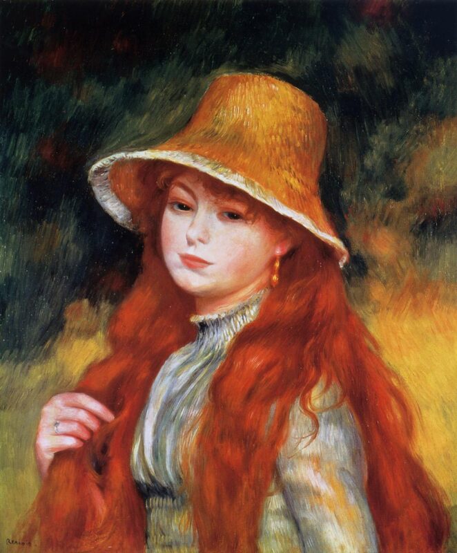 Young Girl in a Straw Hat (1884) – Pierre-Auguste Renoir Tablo