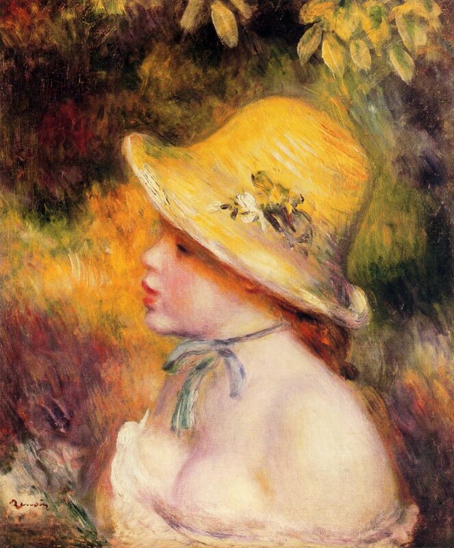 Young Girl in a Straw Hat (1890) - Pierre-Auguste Renoir Tablo