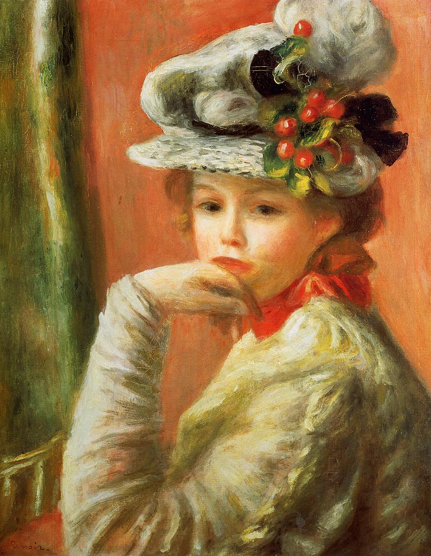 Young Girl in a White Hat (1891) - Pierre-Auguste Renoir Tablo