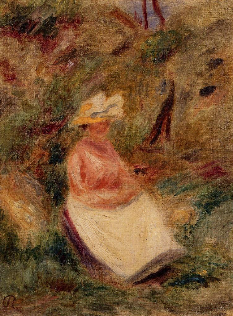Young Girl in the Woods (1910) - Pierre-Auguste Renoir Tablo
