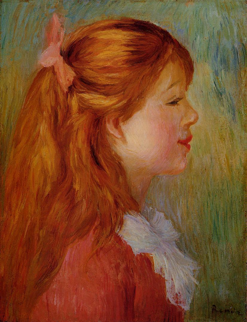 Young Girl with Long Hair in Profile (1890) - Pierre-Auguste Renoir Tablo