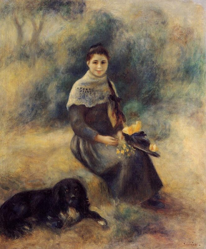 Young Girl with a Dog (1888) - Pierre-Auguste Renoir Tablo