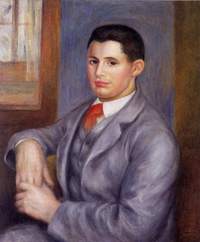 Young Man in a Red Tie, Portrait of Eugene Renoir (1890) - Pierre-Auguste Renoir Tablo