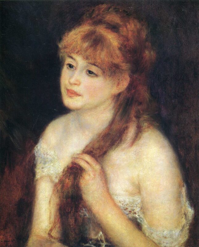 Young Woman Braiding Her Hair (1876) - Pierre-Auguste Renoir Tablo