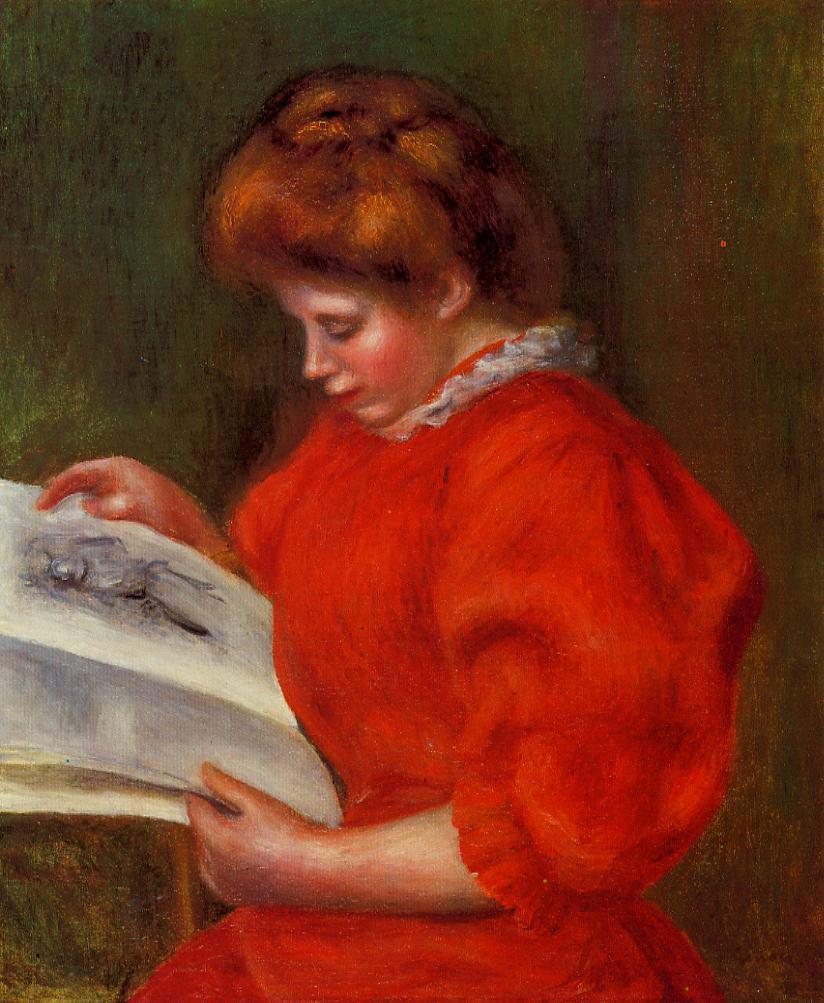 Young Woman Looking at a Print (1896) – Pierre-Auguste Renoir Tablo