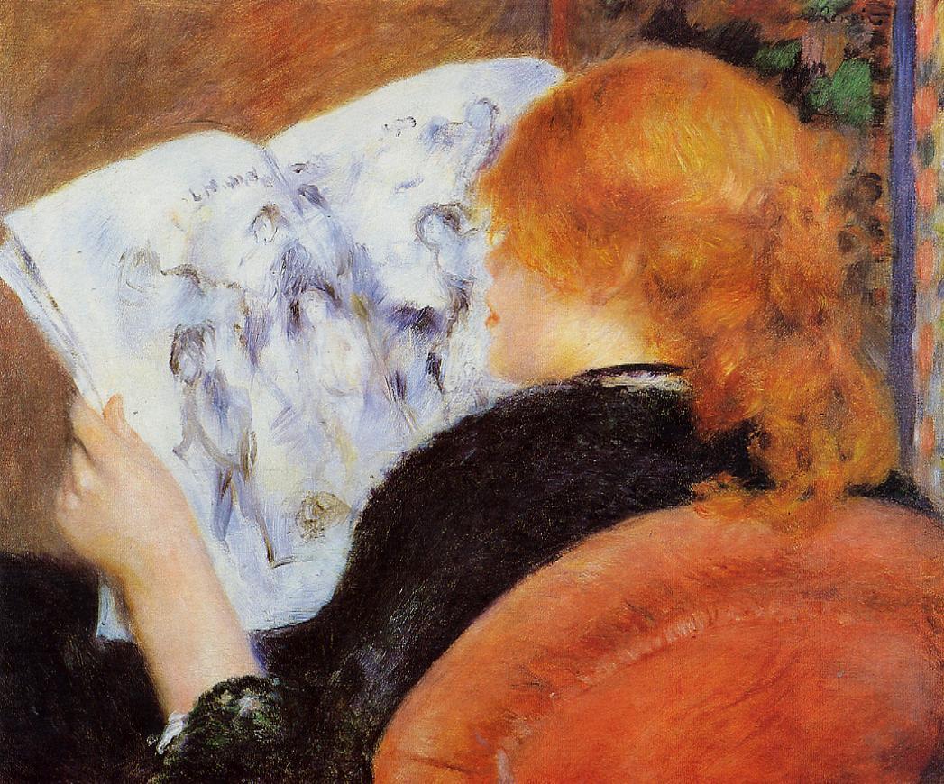 Young Woman Reading an Illustrated Journal (1880) - Pierre-Auguste Renoir Tablo