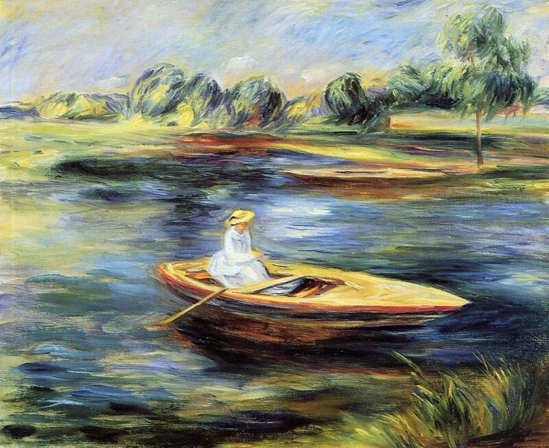 Young Woman Seated in a Rowboat – Pierre-Auguste Renoir Tablo