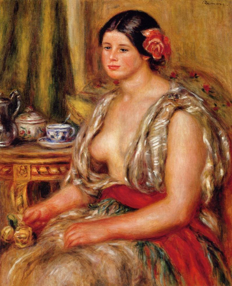 Young Woman Seated in an Oriental Costume (1905) - Pierre-Auguste Renoir Tablo