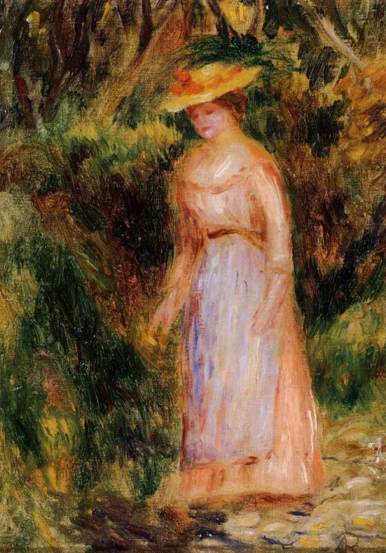 Young Woman Taking a Walk - Pierre-Auguste Renoir Tablo