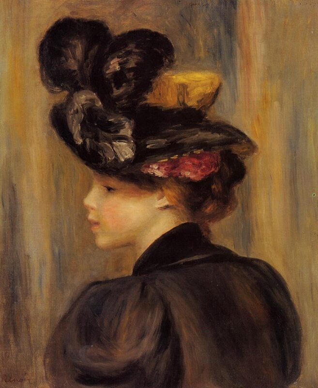 Young Woman Wearing a Black Hat (1895) - Pierre-Auguste Renoir Tablo