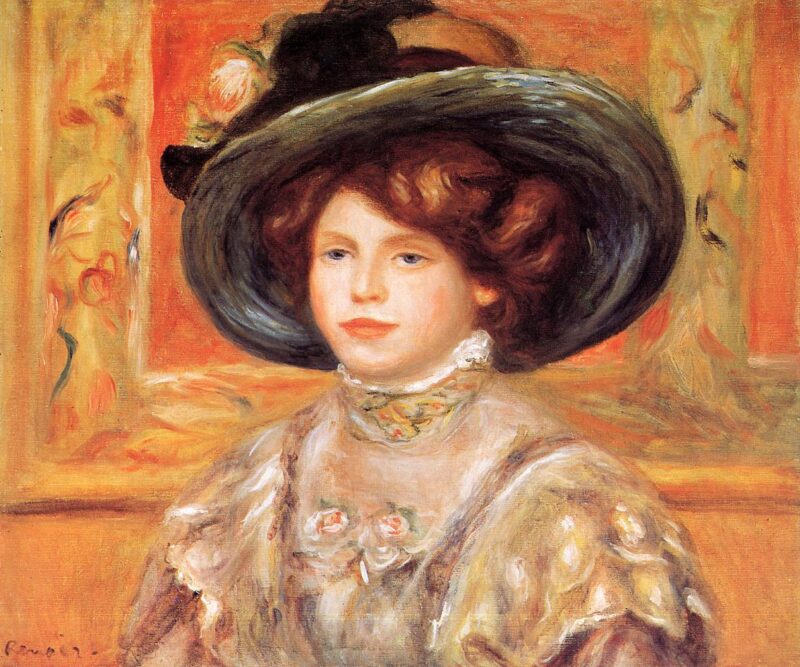 Young Woman in a Blue Hat (1900) - Pierre-Auguste Renoir Tablo
