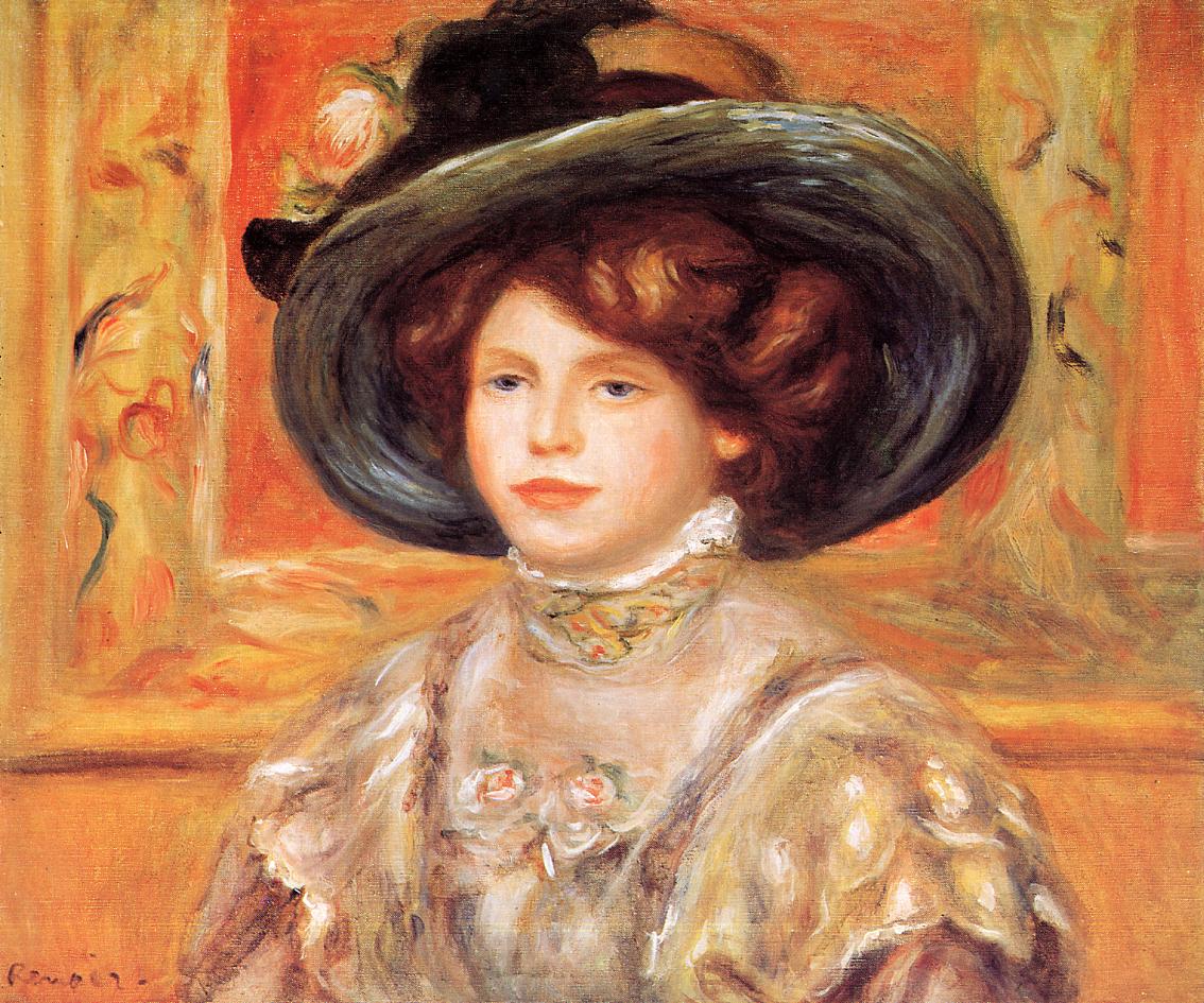Young Woman in a Blue Hat (1900) - Pierre-Auguste Renoir Tablo