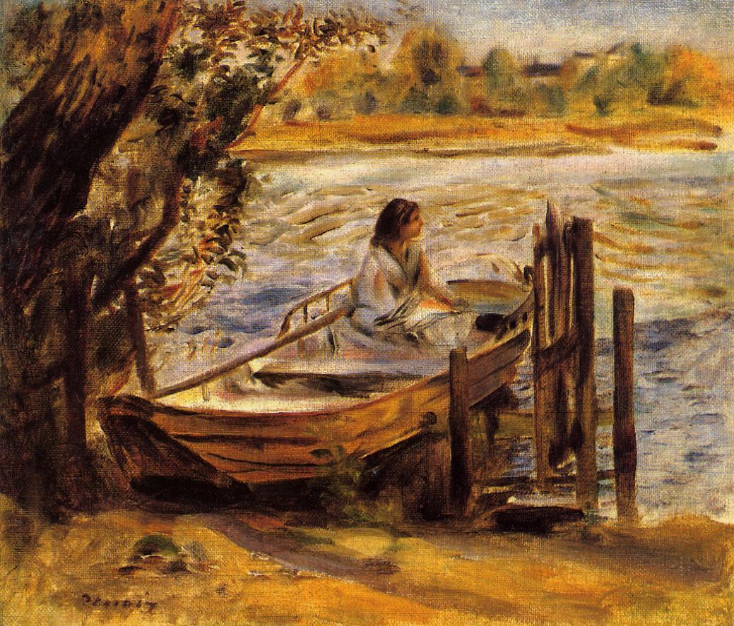 Young Woman in a Boat (Lise Trehot) (1870) - Pierre-Auguste Renoir Tablo