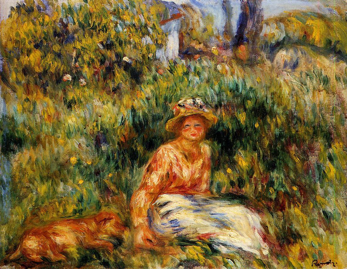 Young Woman in a Garden (1916) - Pierre-Auguste Renoir Tablo
