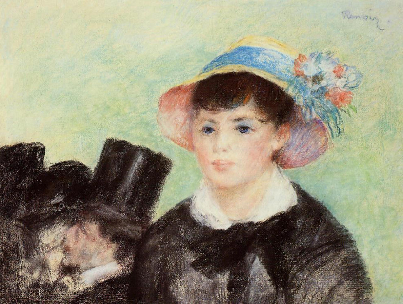 Young Woman in a Straw Hat (1877) - Pierre-Auguste Renoir Tablo