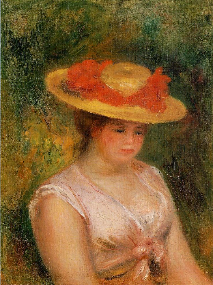 Young Woman in a Straw Hat (1901) – Pierre-Auguste Renoir Tablo