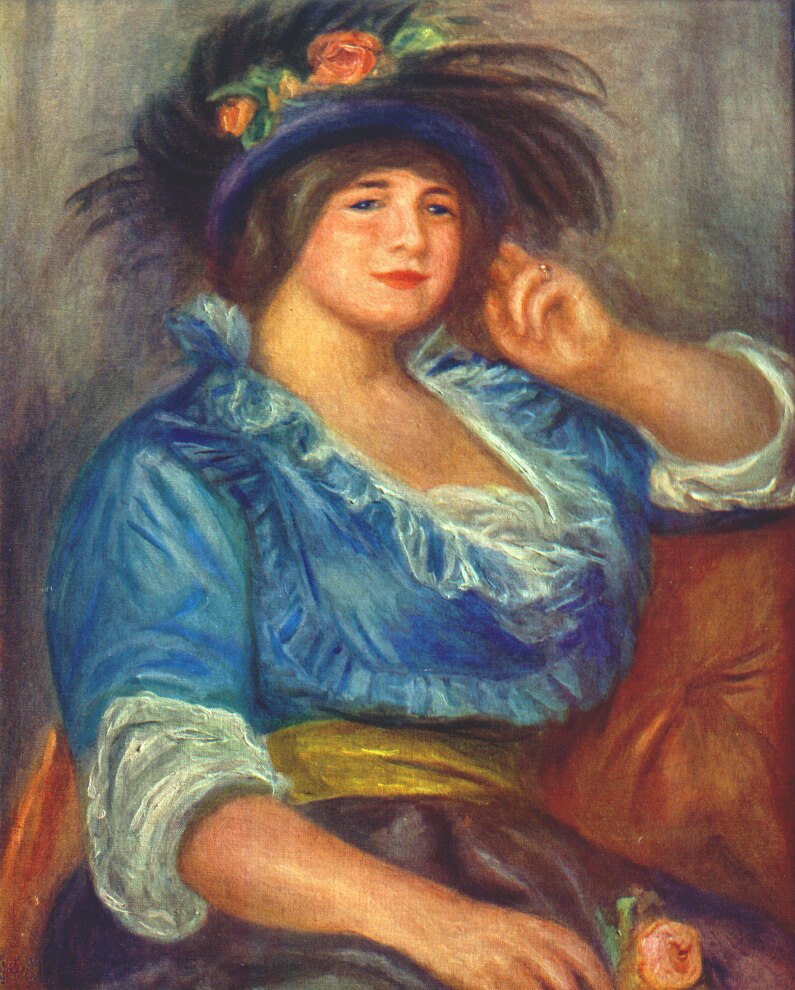 Young woman with a rose in her hat (1913) - Pierre-Auguste Renoir Tablo