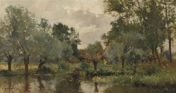 The village pond (1885) – Pierre-Emmanuel Damoye Tablo