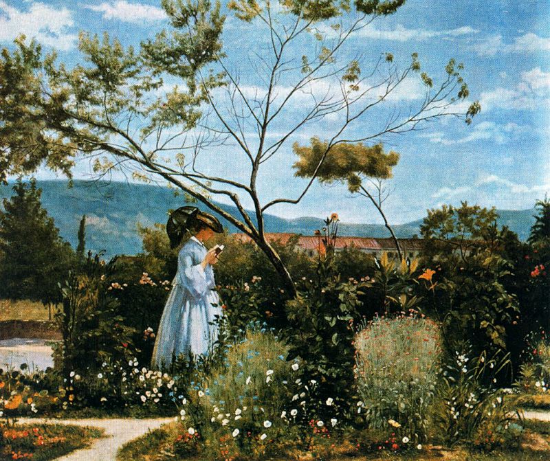 Among the flowers in the garden (1862) – Silvestro Lega Tablo
