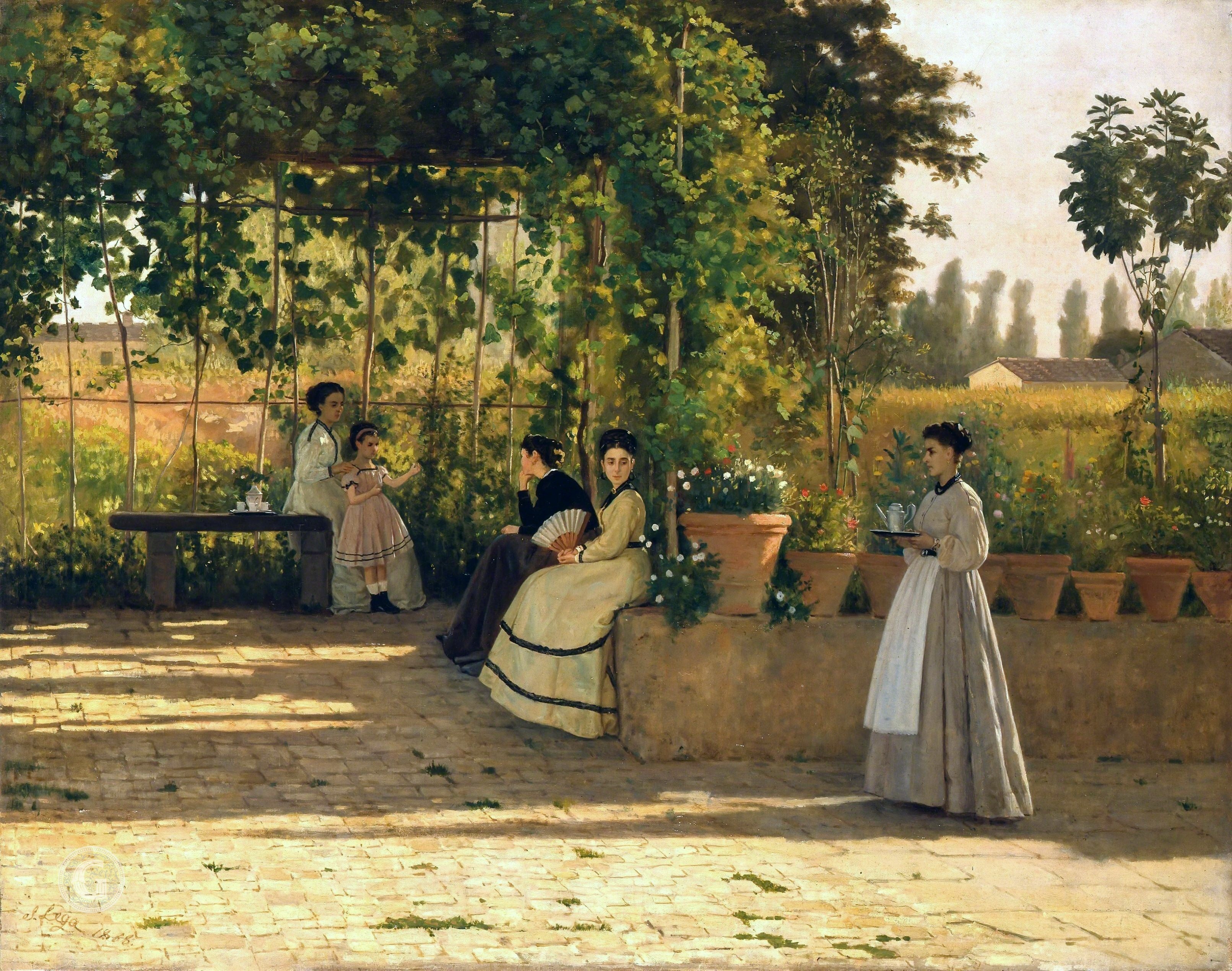 An after lunch (the arbor) (1868) – Silvestro Lega Tablo