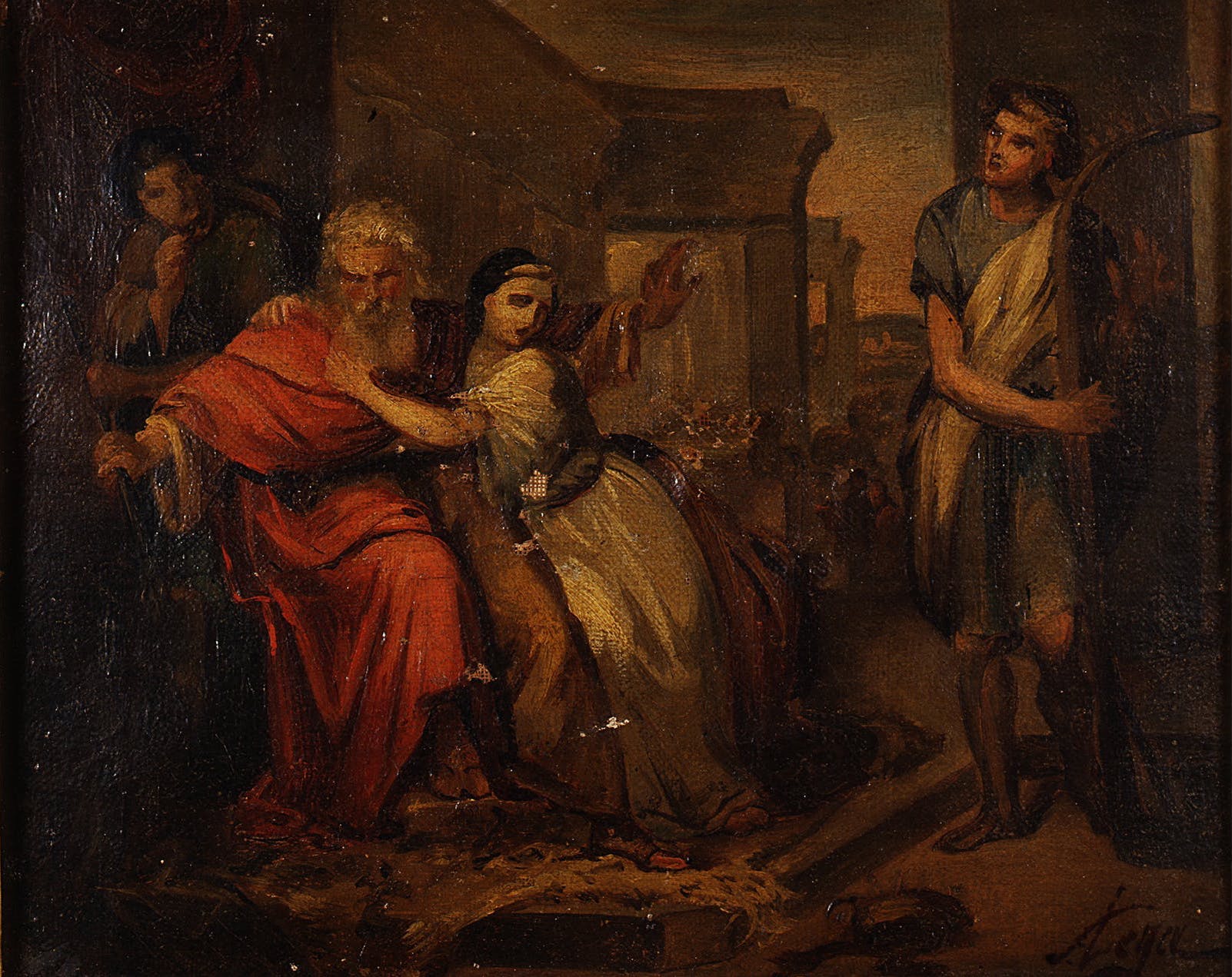 David calming Saul's fury with the harp (Preparatory sketch) (1852) - Silvestro Lega Tablo