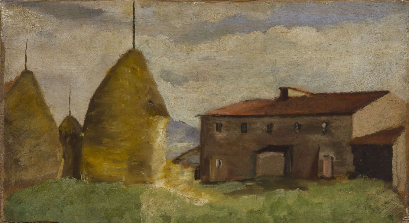 Farmhouse and haystacks (1888) - Silvestro Lega Tablo