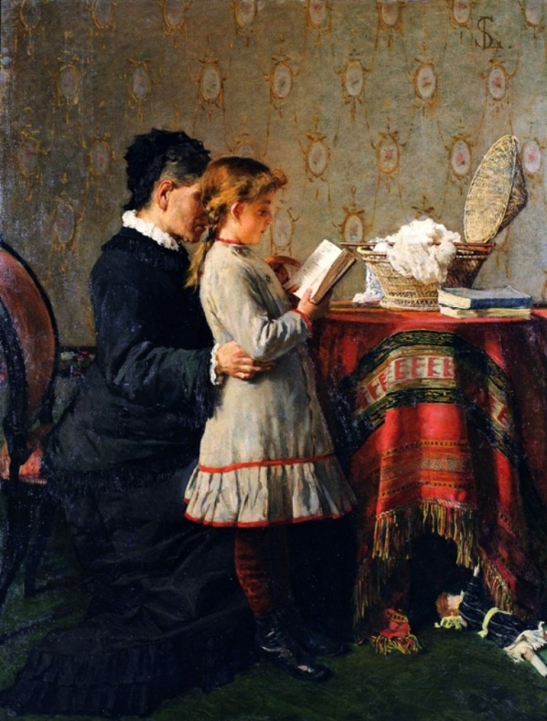 Grandma's lesson (1880) - Silvestro Lega Tablo