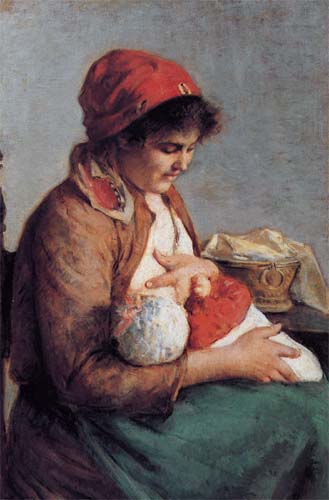 Maternal joys (1892) - Silvestro Lega Tablo