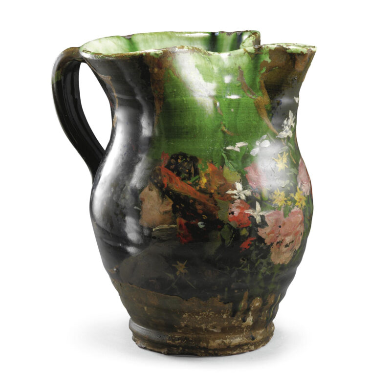 Pitcher painted with bust of a young woman and floral motifs (1885) - Silvestro Lega Tablo