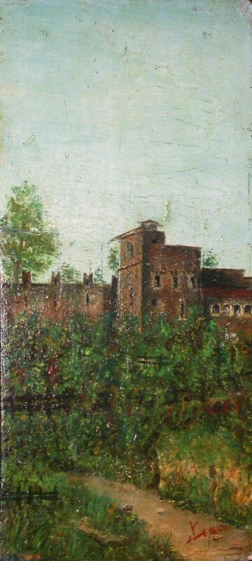 Small village with battlements - Silvestro Lega Tablo