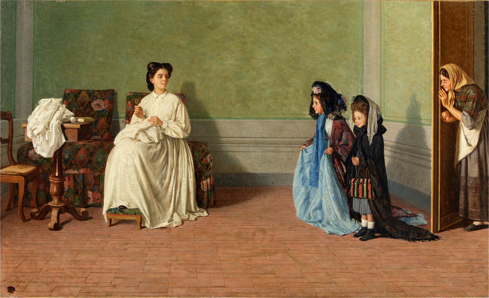 Two little girls playing ladies (1865) - Silvestro Lega Tablo