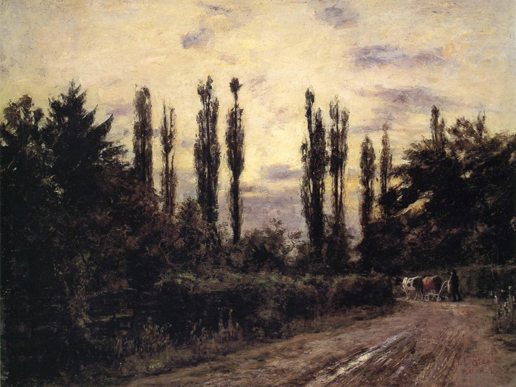 Evening Poplars and Roadway near Schleissheim (1884) - T. C. Steele Tablo