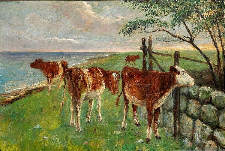 Cattle near a gate, Saltholm – Theodor Philipsen Tablo