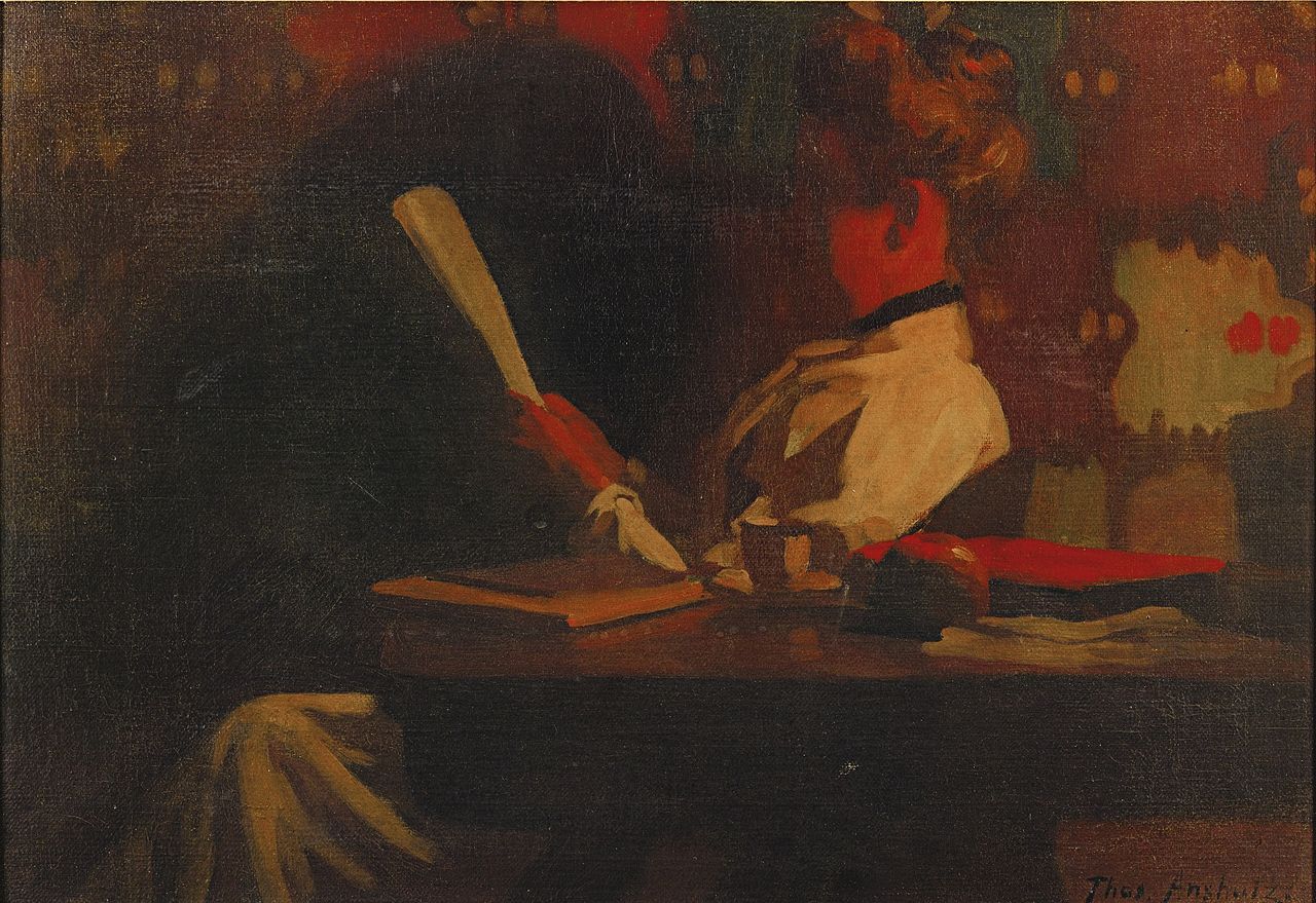 Woman in an interior, reading - Thomas Pollock Anshutz Tablo